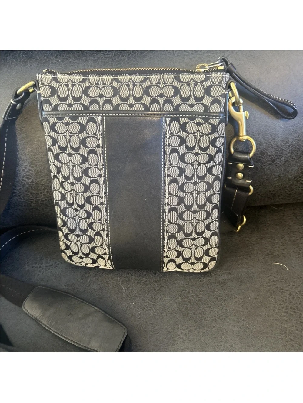 Coach Monogram Crossbody Bag in Navy and Gray